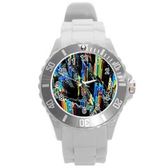 Abstract 3d Blender Colorful Round Plastic Sport Watch (l) by Sudhe