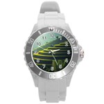 Scenic View Of Rice Paddy Round Plastic Sport Watch (L) Front