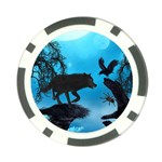 Awesome Black Wolf With Crow And Spider Poker Chip Card Guard (10 pack) Front