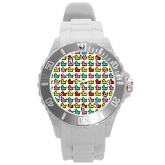 Ducklings Background Ducks Cute Round Plastic Sport Watch (l) by Pakrebo