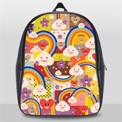 Rainbow Vintage Retro Style Kids Rainbow Vintage Retro Style Kid Funny Pattern With 80s Clouds School Bag (large) by genx