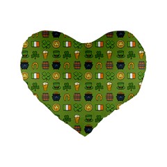 St Patricks Day Pattern Standard 16  Premium Flano Heart Shape Cushions by Valentinaart