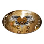 Wonderful Steampunk Heart With Wings, Clocks And Gears Oval Magnet Front