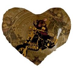 Funny Cute Mouse On A Motorcycle Large 19  Premium Heart Shape Cushions by FantasyWorld7