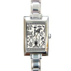 African Senufo Korhogo Tribal Ethnic Art  Rectangle Italian Charm Watch by BluedarkArt