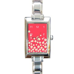 White Daisies Flower Pattern On Washed Red Background Retro Style Rectangle Italian Charm Watch by genx