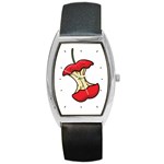 Red Apple Core Funny Retro Pattern Half on white background Barrel Style Metal Watch Front