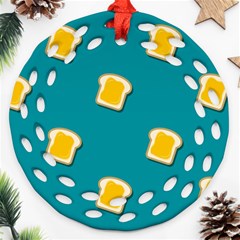 Toast With Cheese Funny Retro Pattern Turquoise Green Background Ornament (round Filigree) by genx