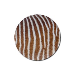 Skin Zebra Striped White Brown Rubber Coaster (round)  by Pakrebo