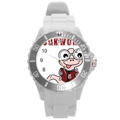 Literal Bookworm Round Plastic Sport Watch (l) by emeraldwolfpress