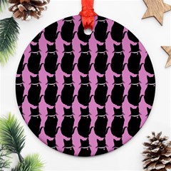 Cat Silouette Pattern Pink Ornament (round) by snowwhitegirl