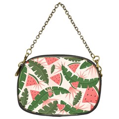 Tropical Watermelon Leaves Pink And Green Jungle Leaves Retro Hawaiian Style Chain Purse (one Side) by genx