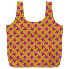 Pink Stars Pattern On Yellow Full Print Recycle Bag (xl) by BrightVibesDesign