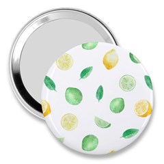 Lemon And Limes Yellow Green Watercolor Fruits With Citrus Leaves Pattern 3  Handbag Mirrors by genx