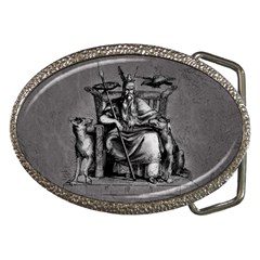 Odin On His Throne With Ravens Wolf On Black Stone Texture Belt Buckles by snek