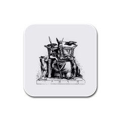 Odin On His Throne With Ravens Wolf On Black Stone Texture Rubber Square Coaster (4 Pack)  by snek