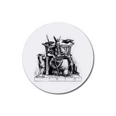 Odin On His Throne With Ravens Wolf On Black Stone Texture Rubber Round Coaster (4 Pack)  by snek