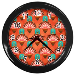 Background Floral Pattern Red Wall Clock (black) by HermanTelo