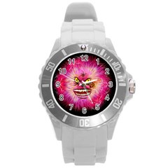 Monster Pink Eyes Aggressive Fangs Round Plastic Sport Watch (l)