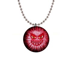 Monster Red Eyes Aggressive Fangs 1  Button Necklace by HermanTelo