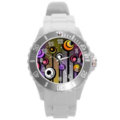 Abstract Flora Pinks Yellows Round Plastic Sport Watch (l) by Pakrebo