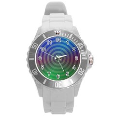 Blue Green Abstract Background Round Plastic Sport Watch (l)