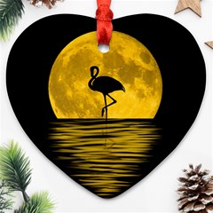 Moon Reflection Flamenco Animal Heart Ornament (two Sides)