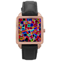 Neon Glow Glowing Light Design Rose Gold Leather Watch 