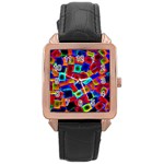 Neon Glow Glowing Light Design Rose Gold Leather Watch  Front