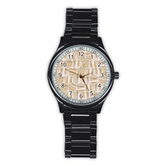 Texture Background Brown Beige Stainless Steel Round Watch