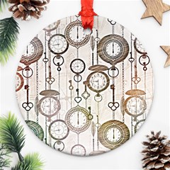 Background Watches Key Time Retro Round Ornament (two Sides)