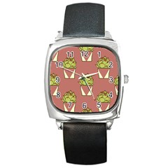 Cactus Pattern Background Texture Square Metal Watch