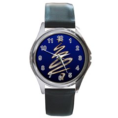 Christmas Tree Grey Blue Round Metal Watch by HermanTelo