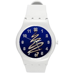 Christmas Tree Grey Blue Round Plastic Sport Watch (m) by HermanTelo