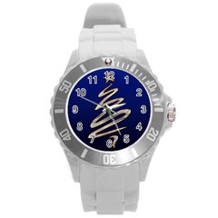 Christmas Tree Grey Blue Round Plastic Sport Watch (l) by HermanTelo