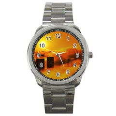 City Sun Clouds Smog Sky Yellow Sport Metal Watch