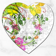 Flowers Floral Jigsaw Puzzle (heart) by HermanTelo