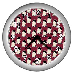 Beanie Boy Pattern Red Wall Clock (silver) by snowwhitegirl