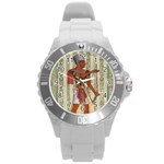 Egyptian Design Man Royal Round Plastic Sport Watch (L) Front