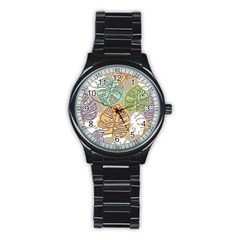 Pattern Leaves Banana Rainbow Stainless Steel Round Watch