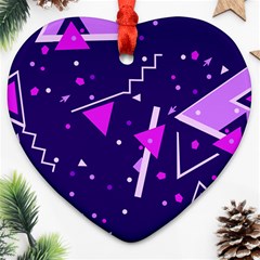 Purple Blue Geometric Pattern Heart Ornament (two Sides)