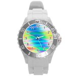 Wave Rainbow Bright Texture Round Plastic Sport Watch (L) Front