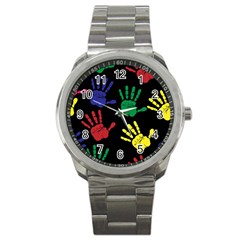 Handprints Hand Print Colourful Sport Metal Watch by Sapixe