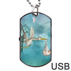 Cute Baby Is Coming With Stork Dog Tag Usb Flash (two Sides) by FantasyWorld7