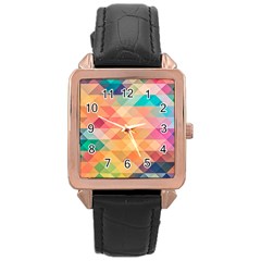 Texture Triangle Rose Gold Leather Watch 