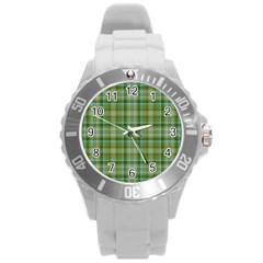 Vintage Green Plaid Round Plastic Sport Watch (l)