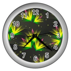 Floral Abstract Lines Wall Clock (silver) by Bajindul