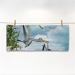 Funny Stork With Creepy Snake Baby Hand Towel by FantasyWorld7