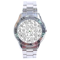 Doodle Pattern Stainless Steel Analogue Watch by Valentinaart