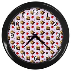 Doll And Cherries Pattern Wall Clock (black) by snowwhitegirl